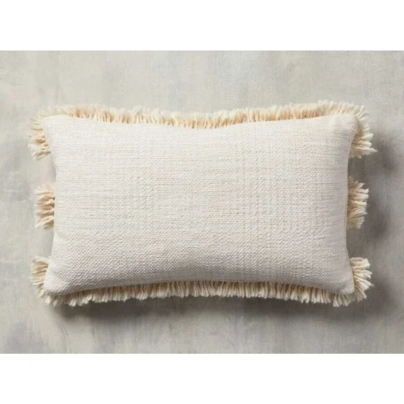 ARHAUS Winstead Lumbar Pillow Cover Ivory Shag Striped Pattern Fringe India NEW - Picture 3 of 6